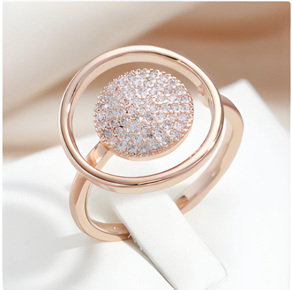 Bague réglable en plaqué or rose 18 Carats avec zirconium