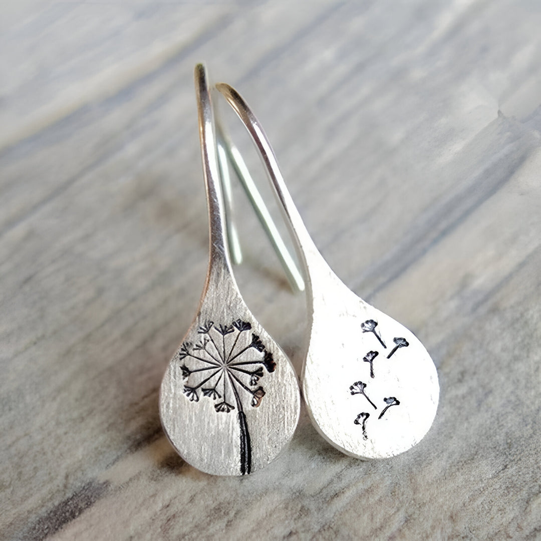 Boucles d'oreilles en argent sterling 925 faites à la main et composées d'une fleur et d'un vent