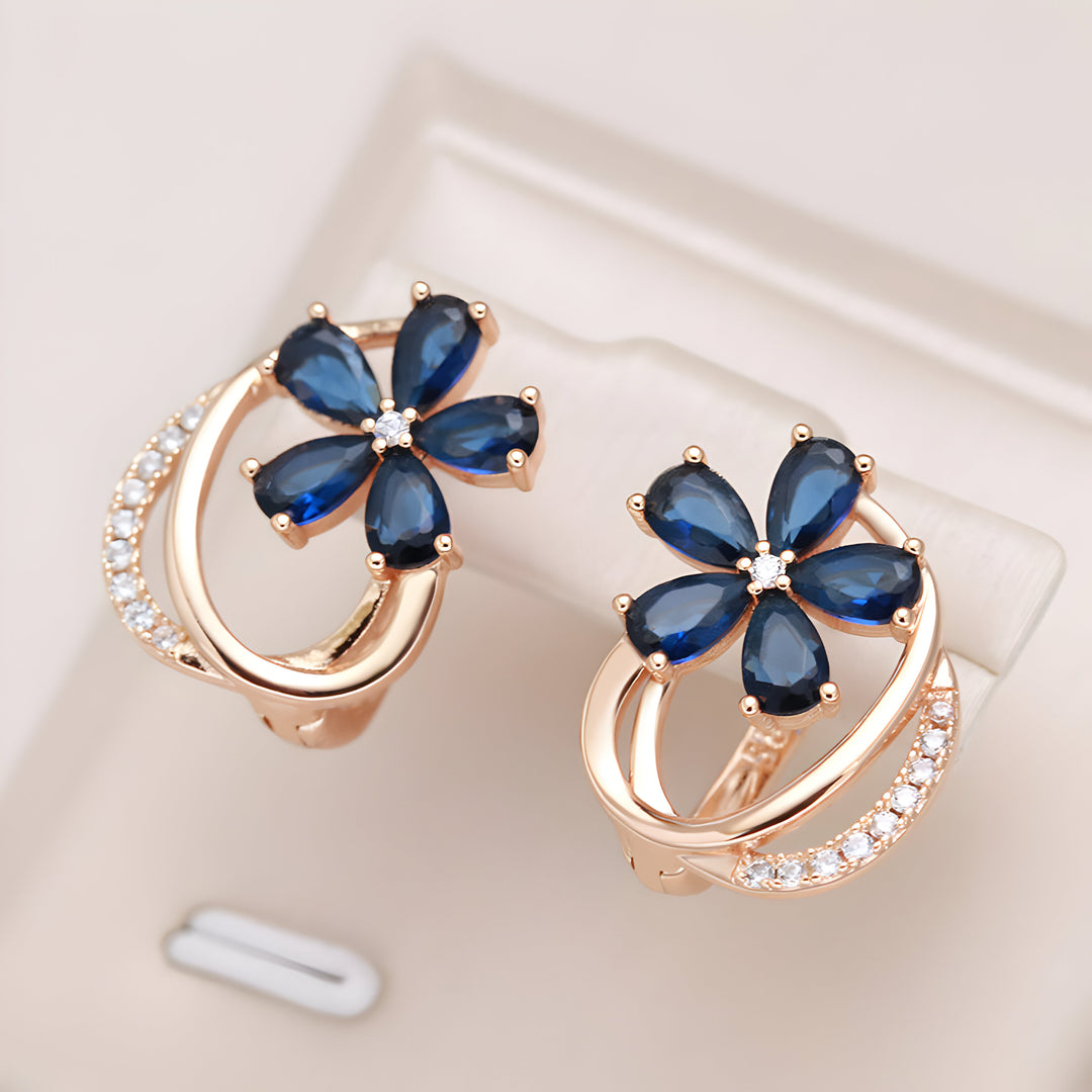 Boucles d'oreilles Fleur de saphir plaqué or 18 Carats