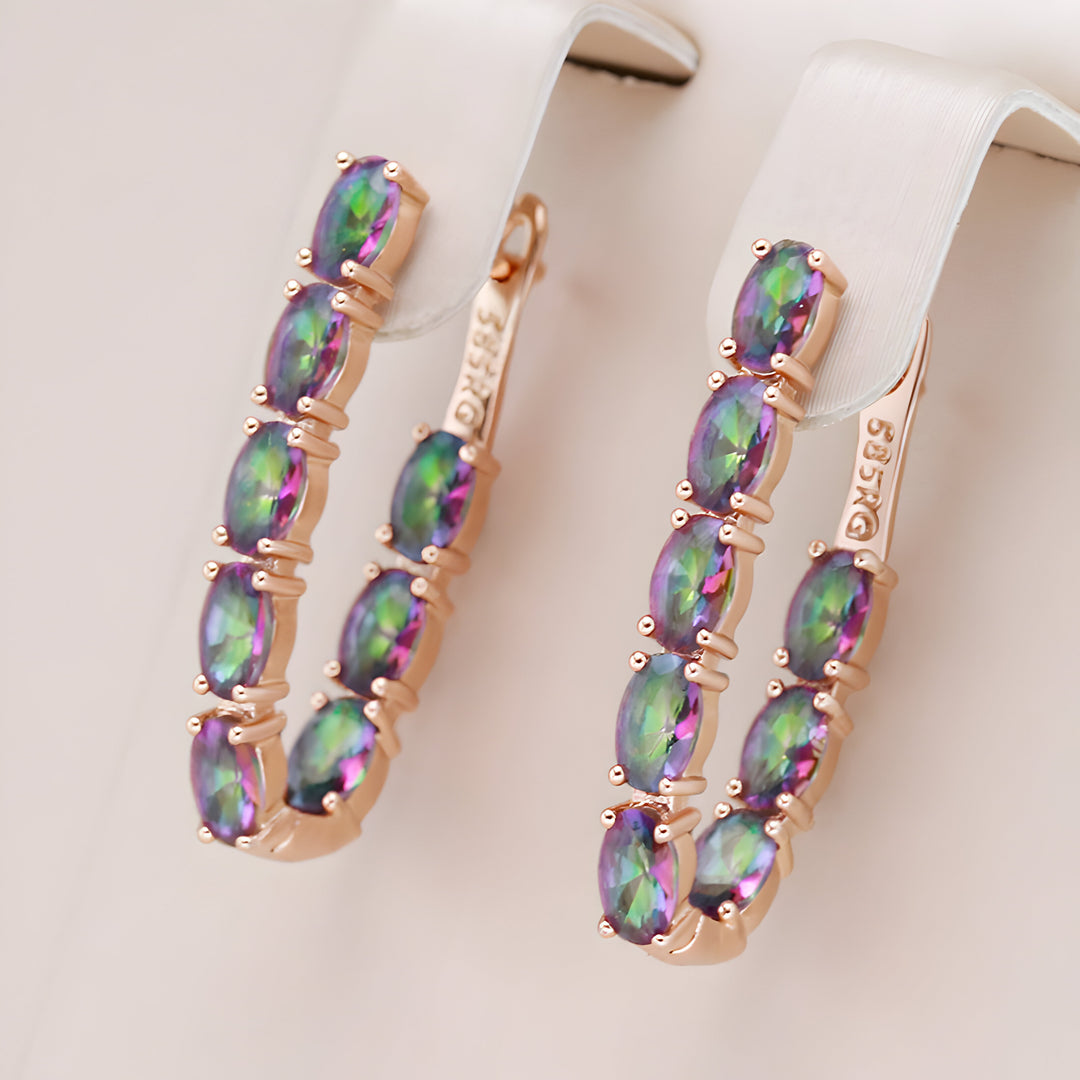 Boucles d'oreilles en or rose 18 carats avec zircons colorés
