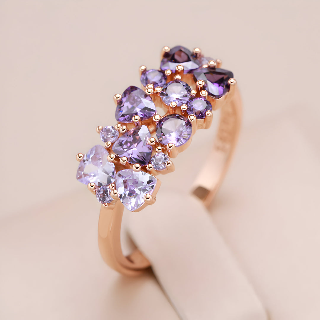 Bague en or rose 18 carats avec améthystes