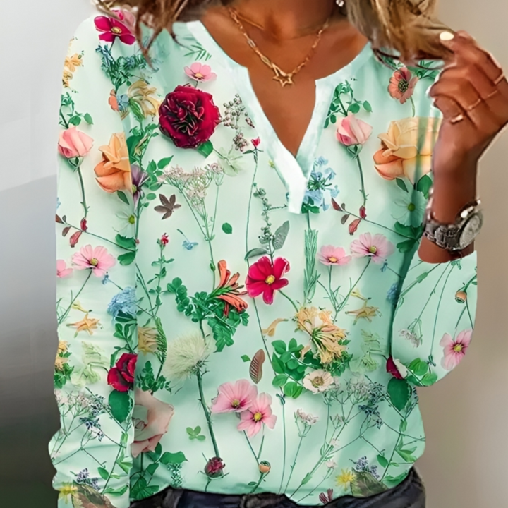 Eléane™ | Blouse Imprimé Fleuri et Col V