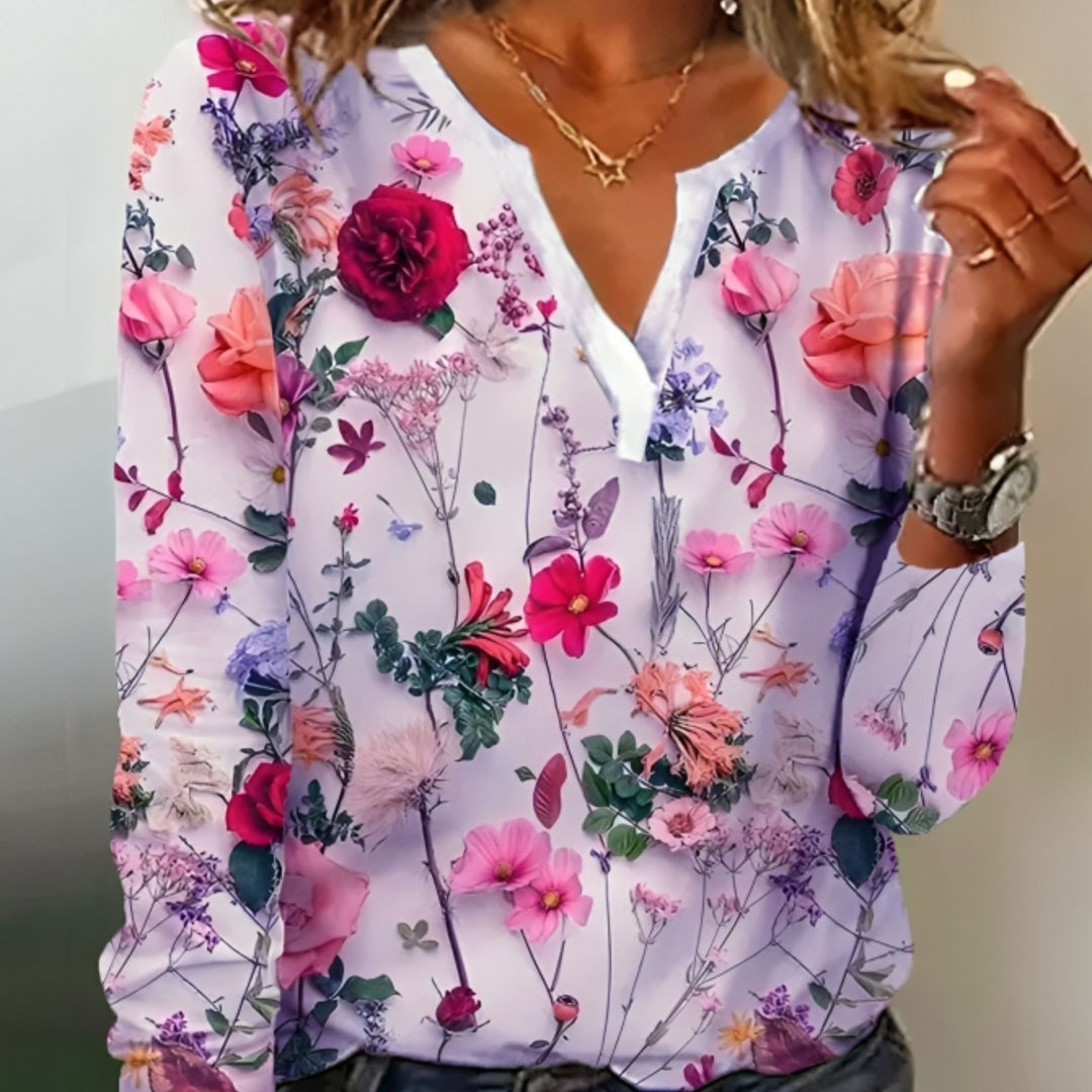 Eléane™ | Blouse Imprimé Fleuri et Col V