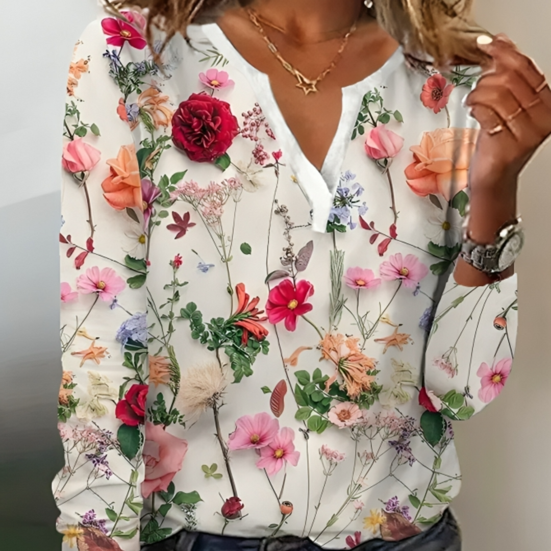 Eléane™ | Blouse Imprimé Fleuri et Col V