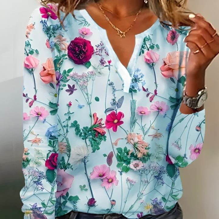 Eléane™ | Blouse Imprimé Fleuri et Col V