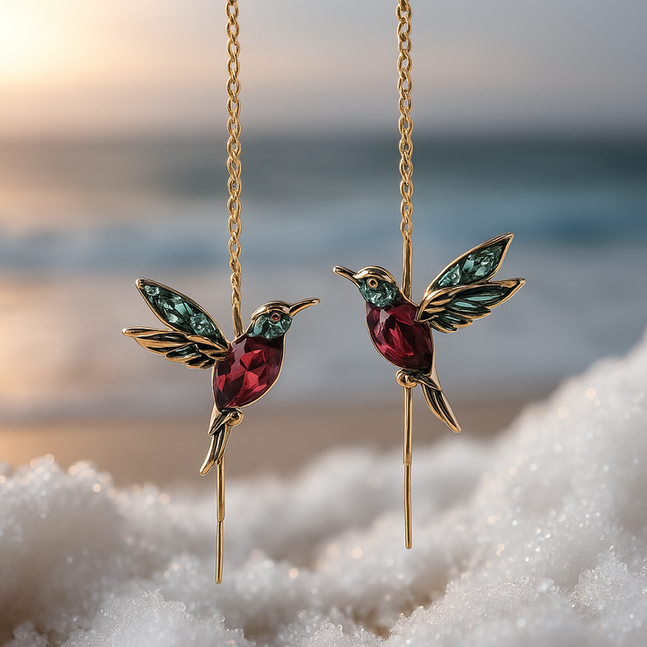 Colibri Émaillé | Boucles d’Oreilles en Zircon et Email