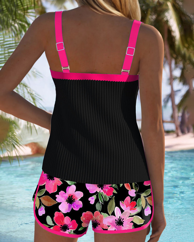 Camira™ | Tankini Noir & Fleuri