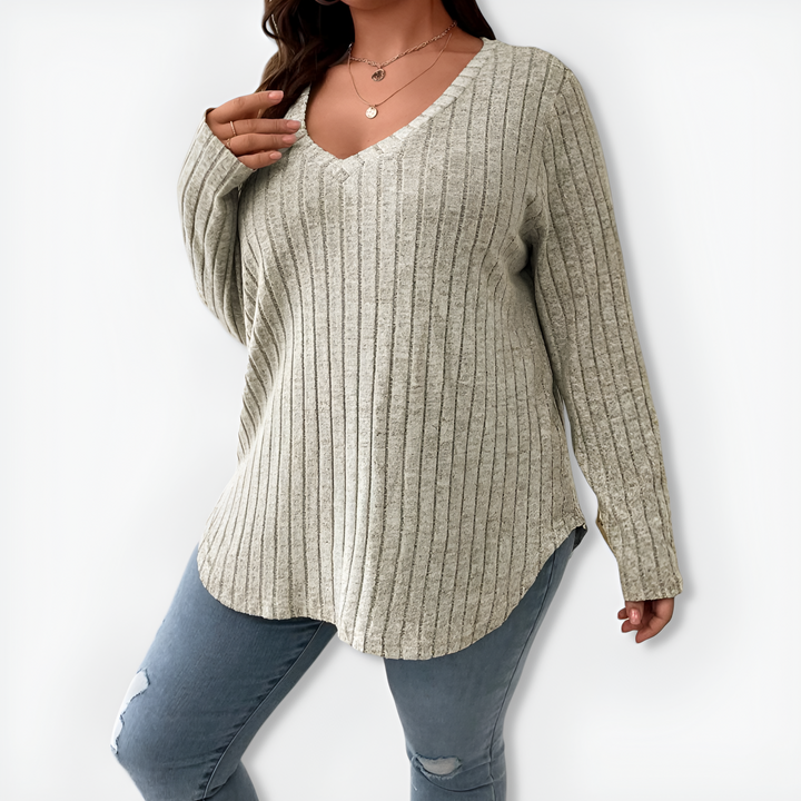 Sarah™ | Top col V en tricot côtelé