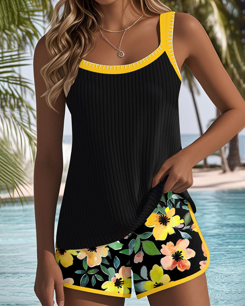 Camira™ | Tankini Noir & Fleuri