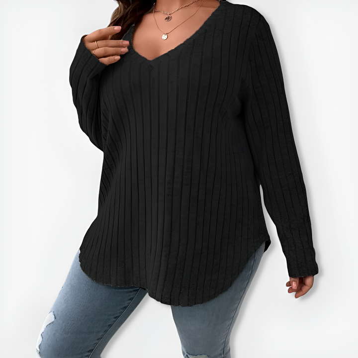 Sarah™ | Top col V en tricot côtelé