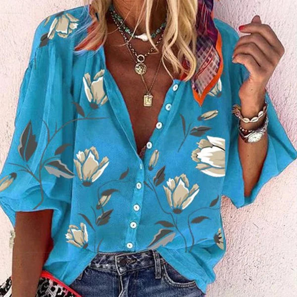 Florina™ | Blouse florale élégante boutonnée