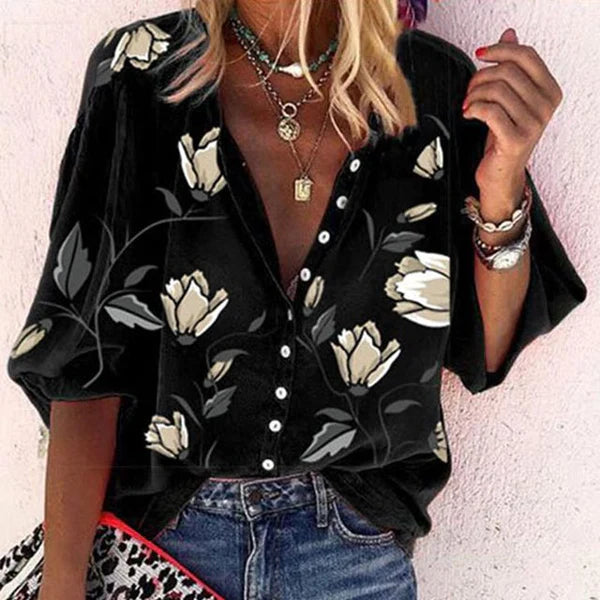 Florina™ | Blouse florale élégante boutonnée