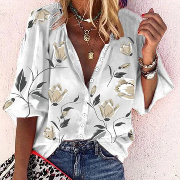 Florina™ | Blouse florale élégante boutonnée
