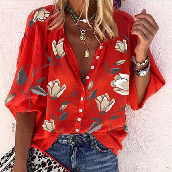 Florina™ | Blouse florale élégante boutonnée