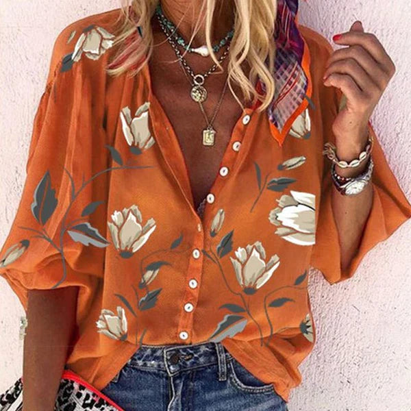 Florina™ | Blouse florale élégante boutonnée