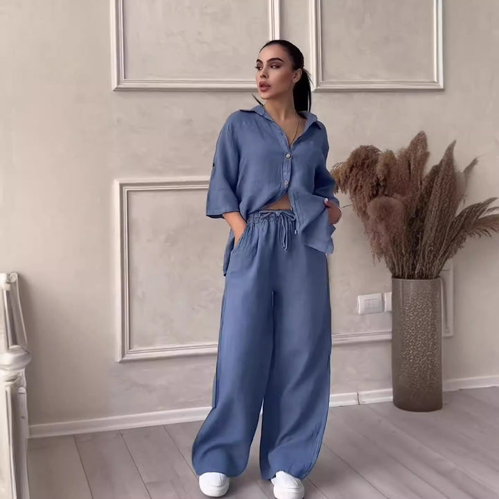 Women's New Stand Collar Long Sleeve Casual Top Two-Piece Pants Set