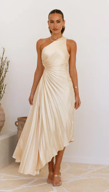 Sylviana™ | Robe midi plissée à une épaule