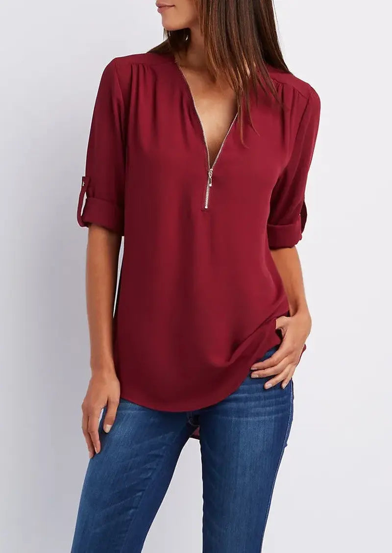 SARAH™ | Blouse sophistiquée avec décolleté en V