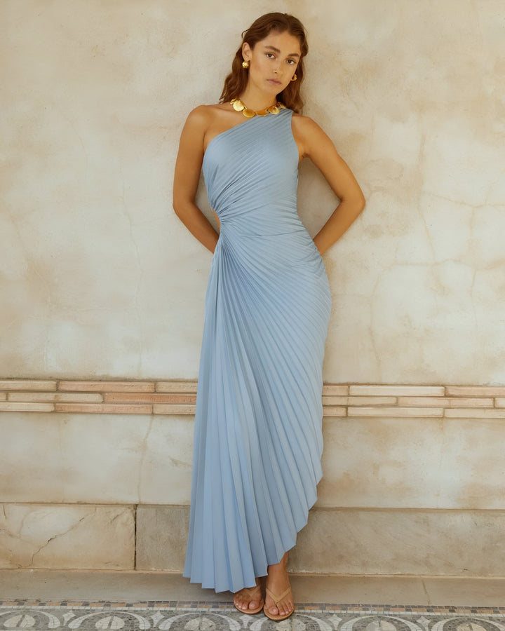Delfina™ | Robe de soirée plissée en satin à une épaule
