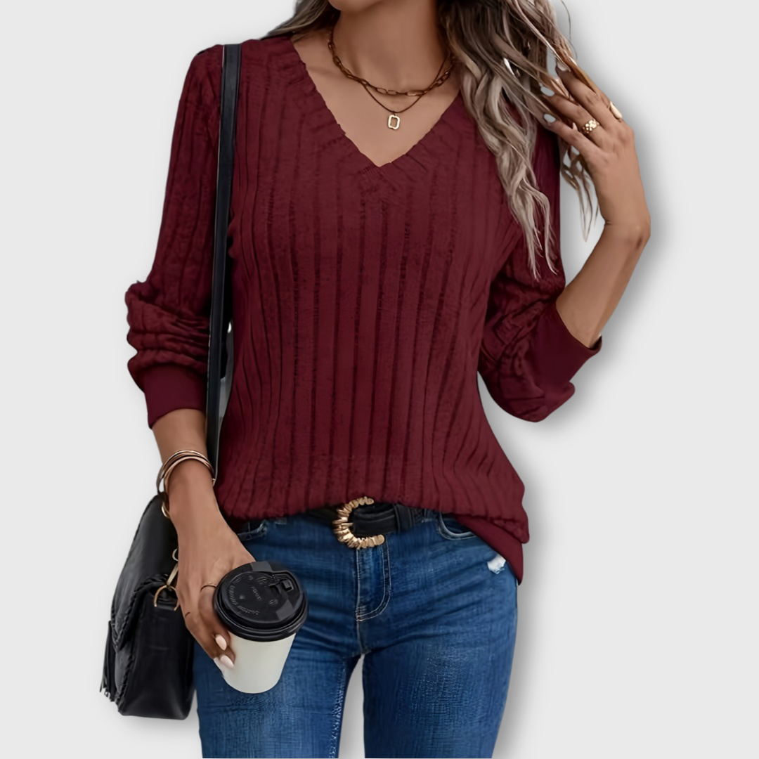 Sarah™ | Top col V en tricot côtelé