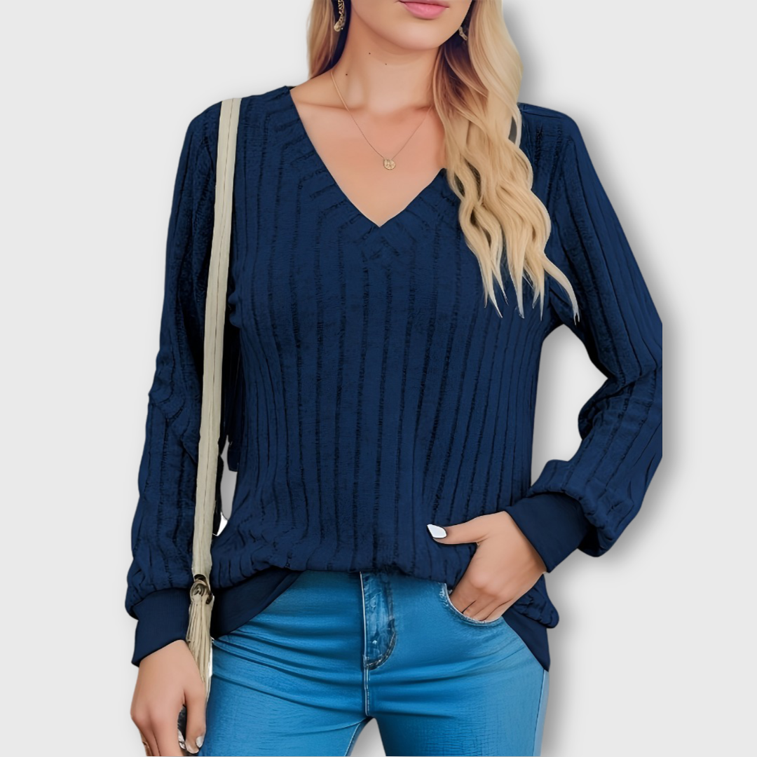 Sarah™ | Top col V en tricot côtelé