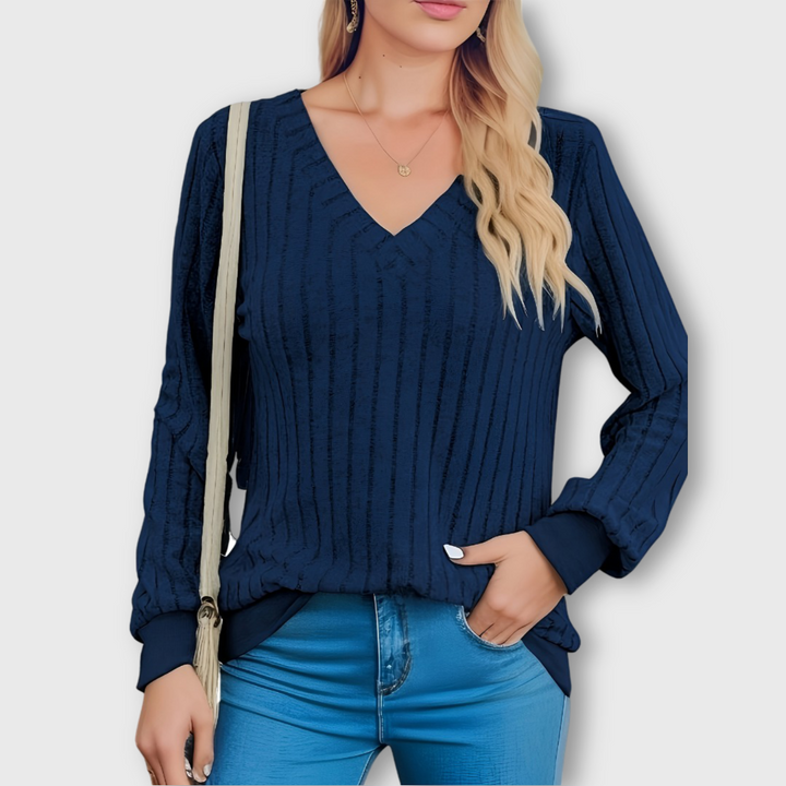 Sarah™ | Top col V en tricot côtelé