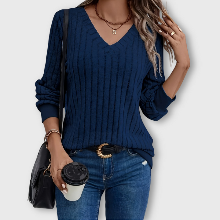 Sarah™ | Top col V en tricot côtelé