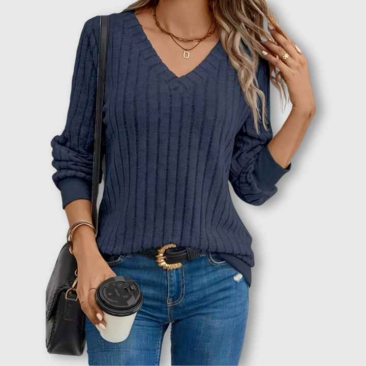 Sarah™ | Top col V en tricot côtelé