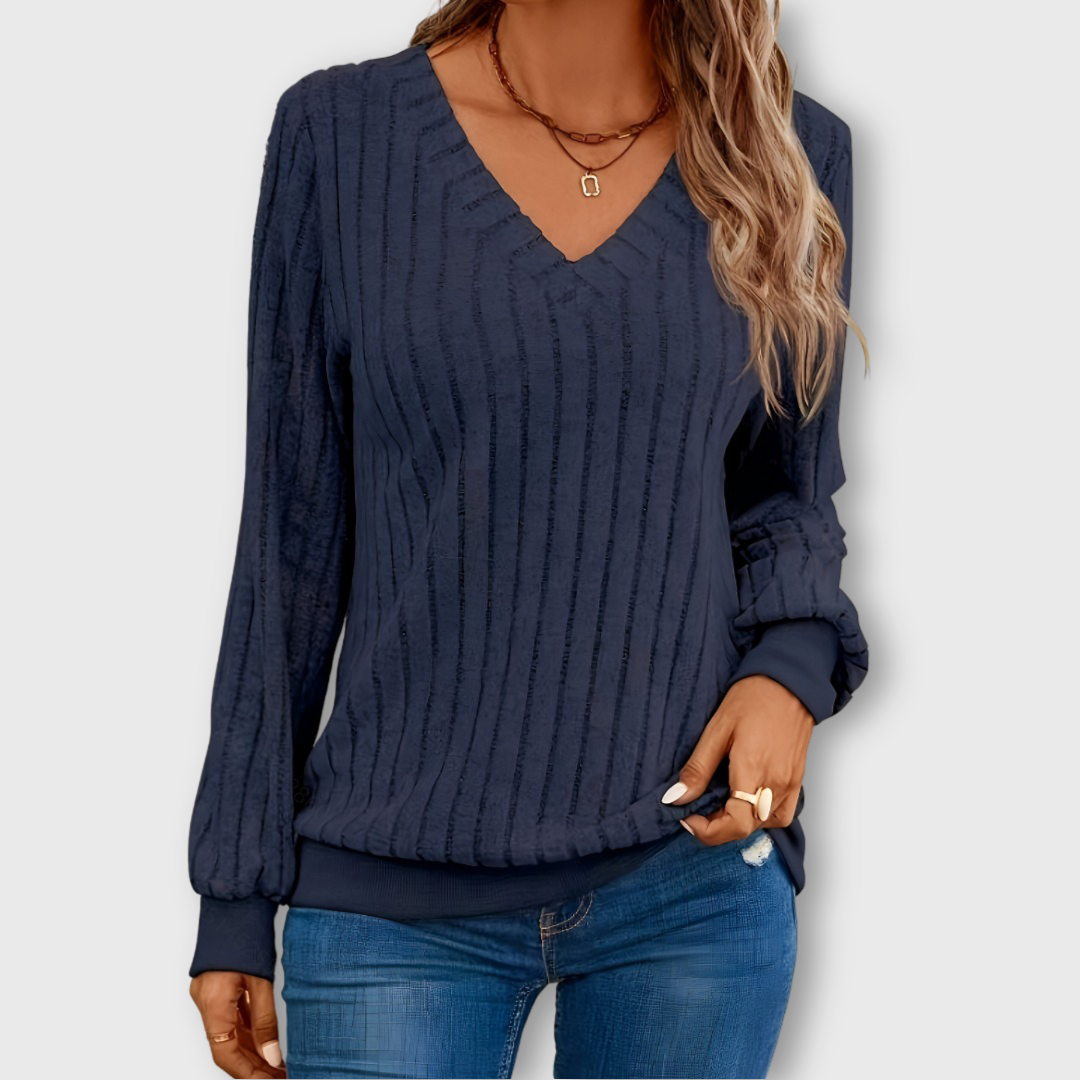 Sarah™ | Top col V en tricot côtelé
