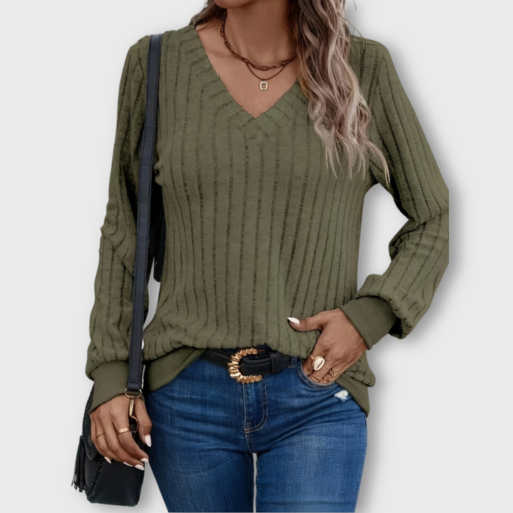 Sarah™ | Top col V en tricot côtelé