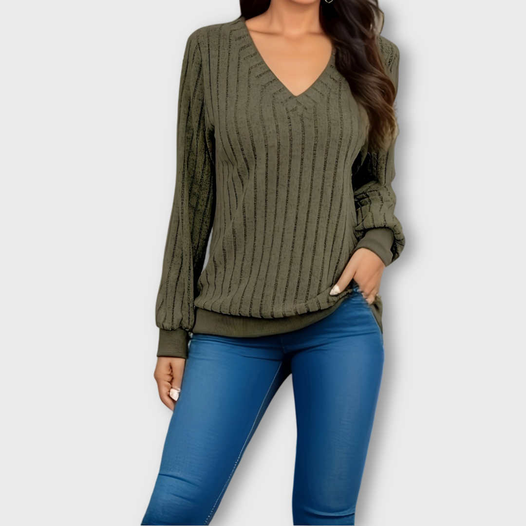 Sarah™ | Top col V en tricot côtelé