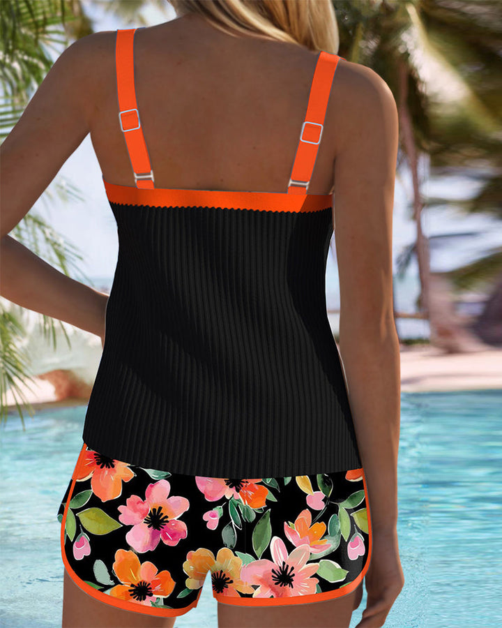 Camira™ | Tankini Noir & Fleuri
