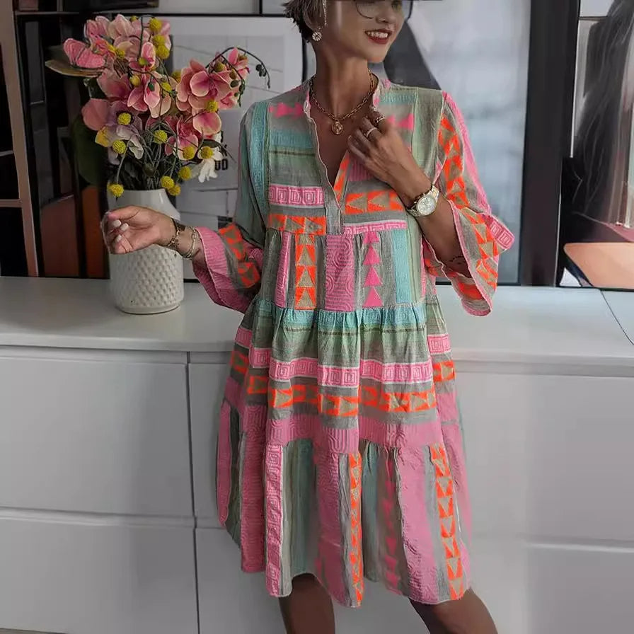 Chloe™ | Robe Courte Boho à Imprimé Rayé