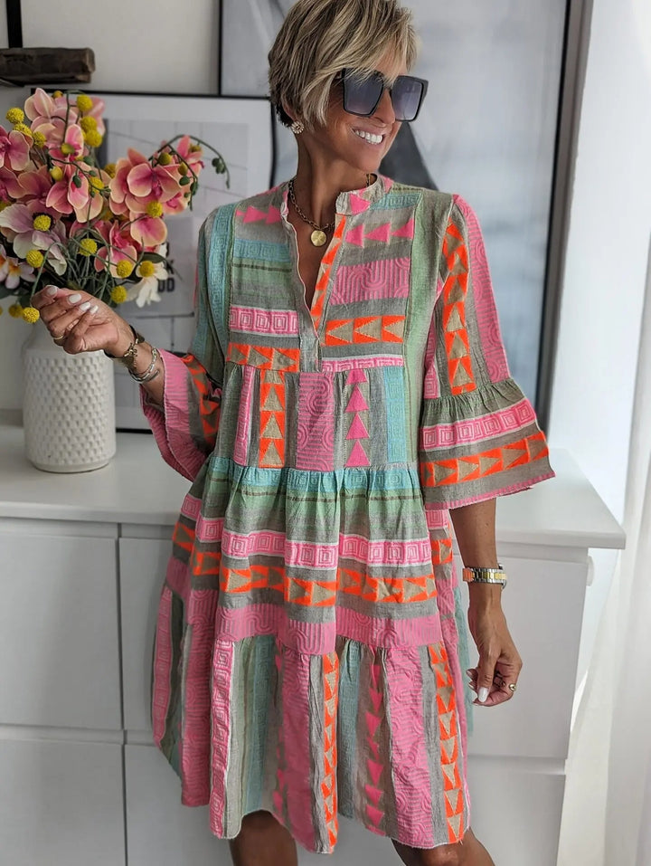 Chloe™ | Robe Courte Boho à Imprimé Rayé