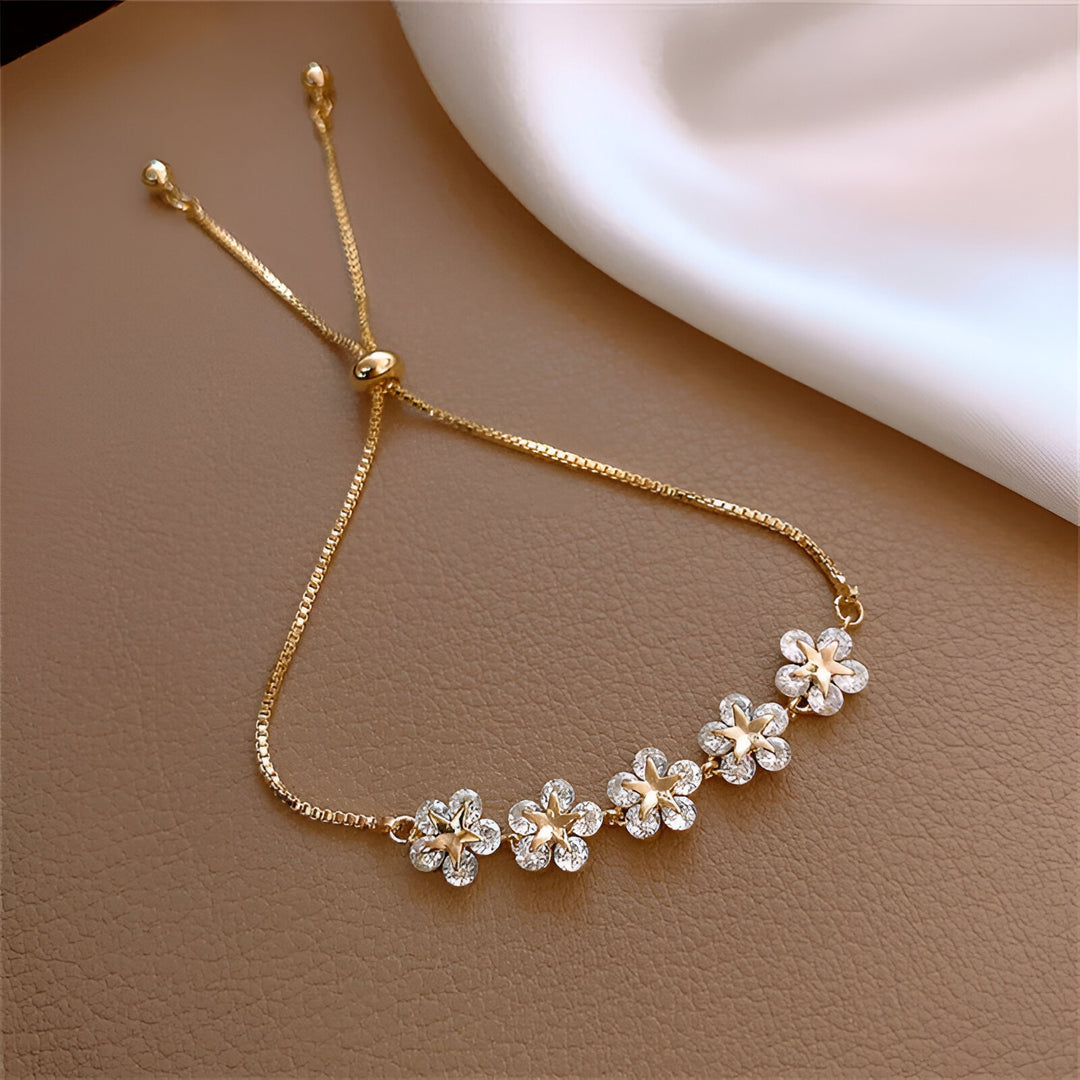 Bracelet floral ajustable en plaqué or 18 carats