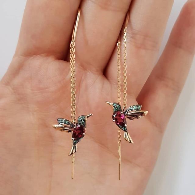 Colibri Émaillé | Boucles d’Oreilles en Zircon et Email